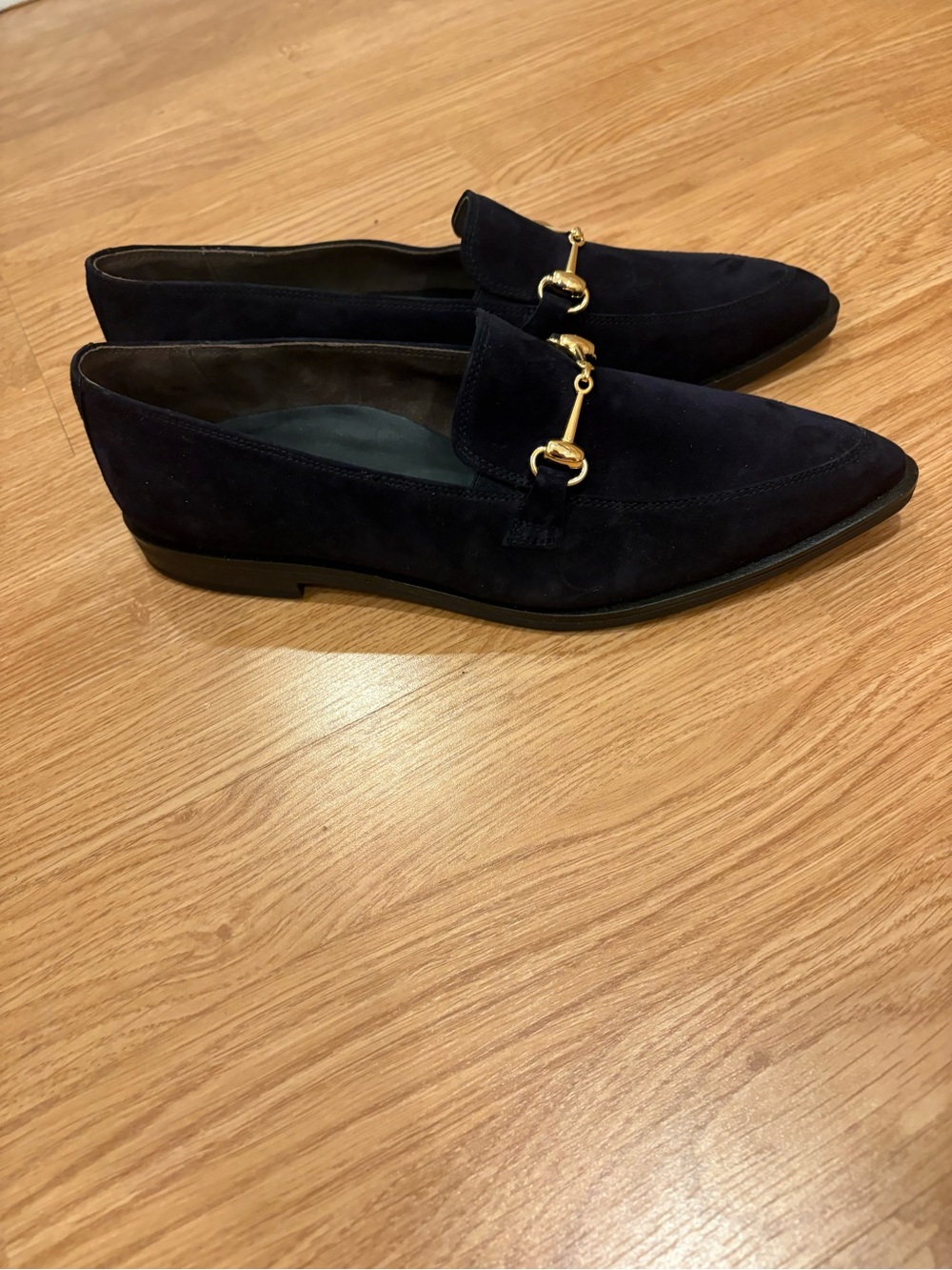 Paul Green Navy Suede Loafers with Gold Bit - Picture 3 of 7